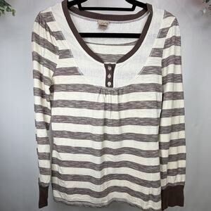 Daytrip Striped Print Long Sleeve 1/4 Button Top‎ Women's Size Large